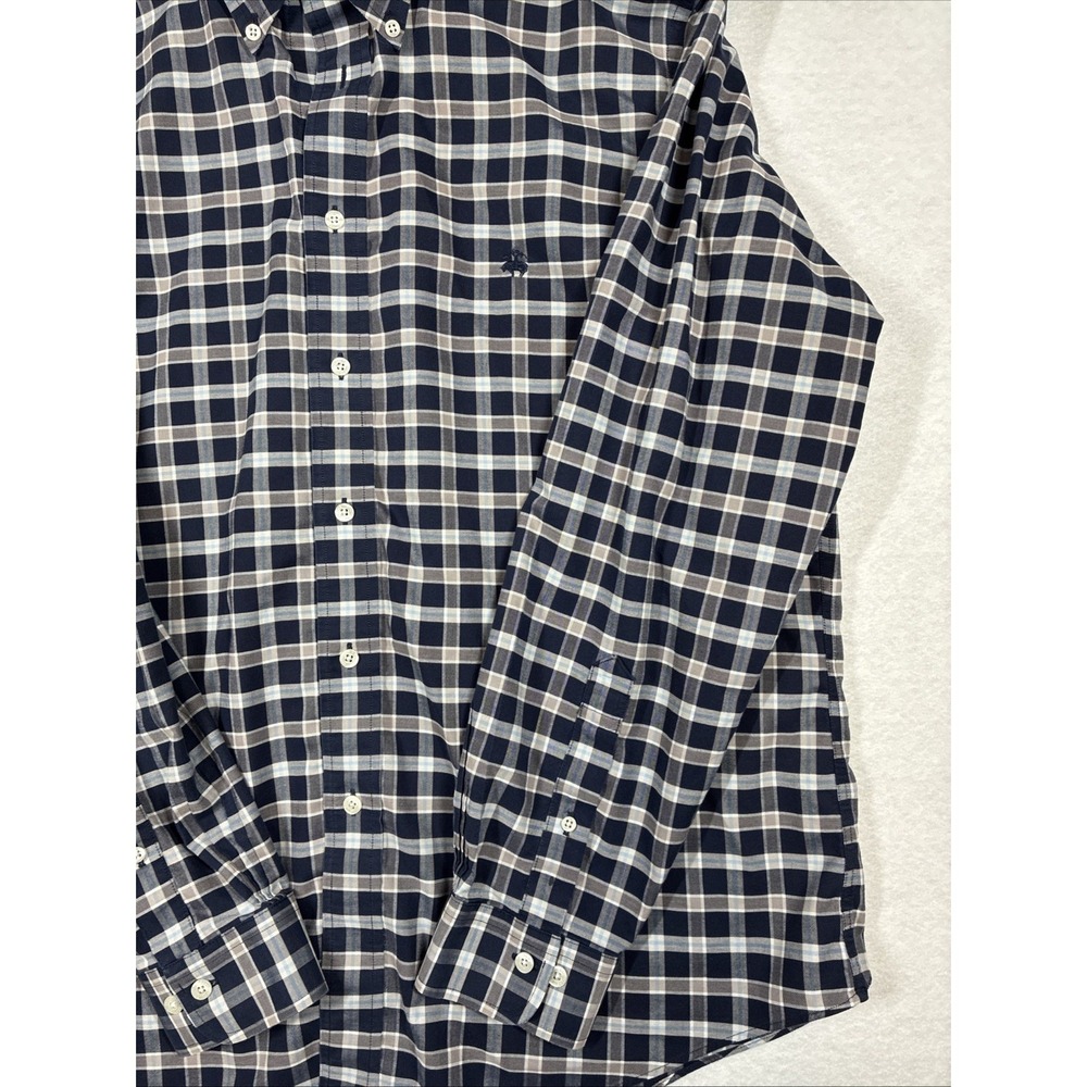 Brooks Brothers 1818 Non-Iron Slim Fit XL Blue Plaid L/S Men's Oxford Logo Check - Picture 3 of 14